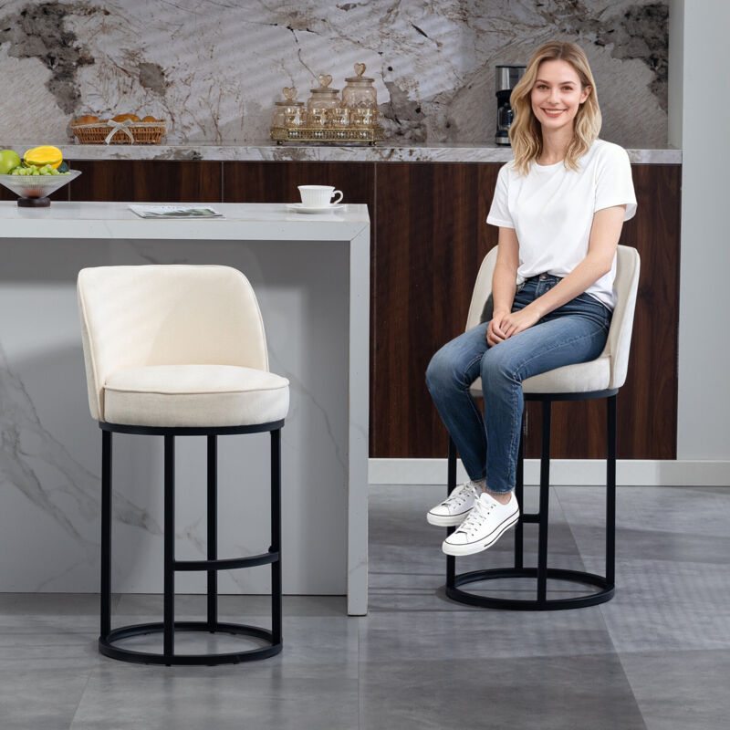 Tabouret de bar 46.5 x 49.5 x 88.5 cm - Lot de 2 tabourets de bar modernes avec dossier ergonomique et pieds en métal noir - Idéal Îlot de cuisine et