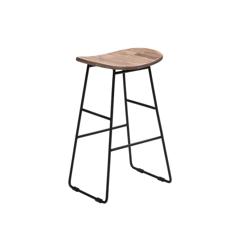 Drawer - Tabouret de bar en teck recyclé et métal H65cm - Bois clair - kabayan