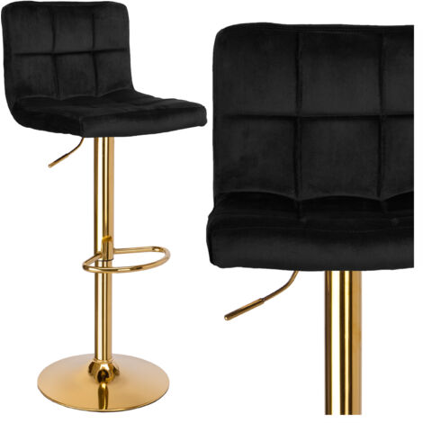 Tabouret de bar Arako doré, velours noir