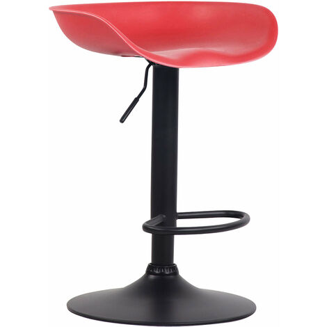 Tabouret de bar assise réglable en hauteur et pivotant en plastique rouge pieds tulipe en métal noir mat avec repose-pieds - noir