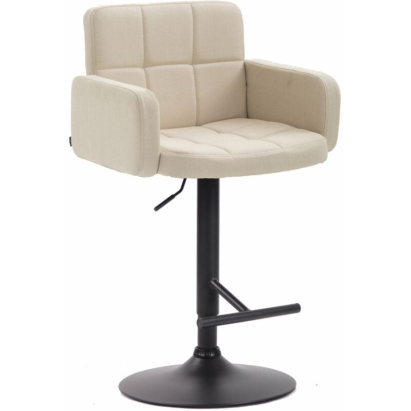 Tabouret de bar avec accoudoirs et dossier confortable en tissu crème pieds noir mat TDB10473
