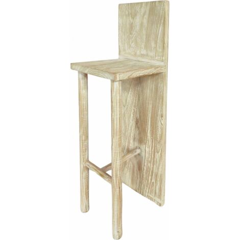 Tabouret de bar avec dossier en bois naturel paulownia - bois naturel clair