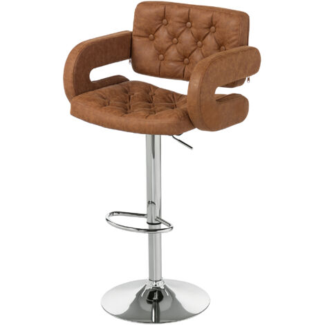 Tabouret de Bar avec Dossier et Accoudoirs, Hauteur Réglable et Repose-Pieds, Similicuir Marron