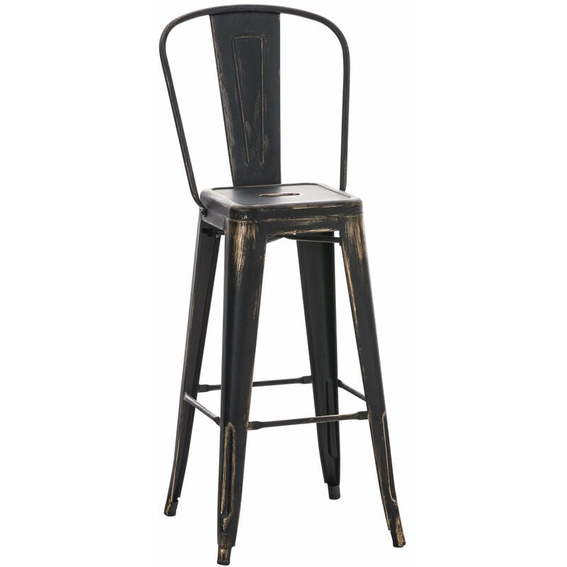 Décoshop26 - Tabouret de bar avec dossier haut style industriel en métal noir doré 100001192