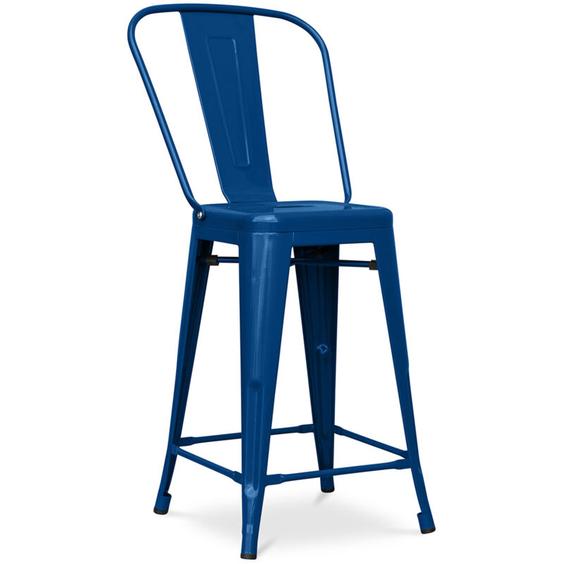 Tabouret de bar avec dossier - Design industriel - 60cm - Nouvelle édition - Stylix Bleu foncé