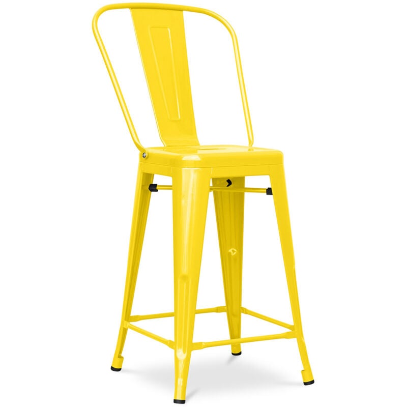 Tabouret de bar avec dossier - Design industriel - 60cm - Nouvelle édition - Stylix Jaune