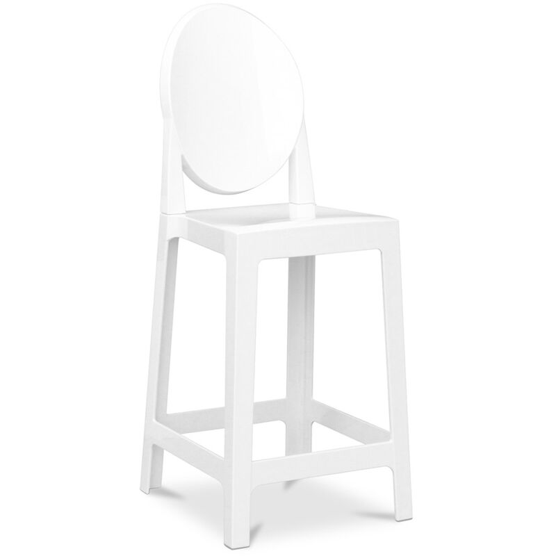 Privatefloor - Tabouret de bar avec dossier - Design transparent - 65cm - Victoria Queen Blanc