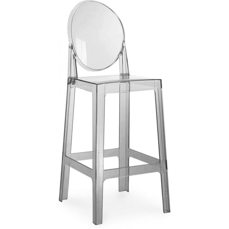 Privatefloor - Tabouret de bar avec dossier - Design transparent - 65cm - Victoria Queen Gris transparent