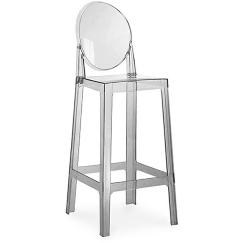 Privatefloor - Tabouret de bar avec dossier - Design transparent - 75cm - Victoria Queen Gris transparent