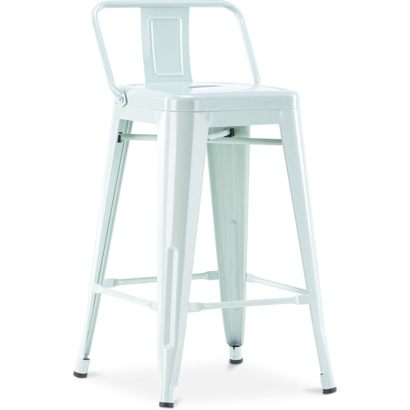 Privatefloor - Tabouret de bar avec dossier - Design industriel - 60cm - Nouvelle édition - Stylix Vert pâle