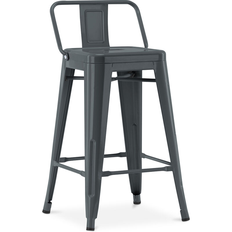Tabouret de bar avec dossier - Design industriel - 60cm - Nouvelle édition - Stylix Gris foncé