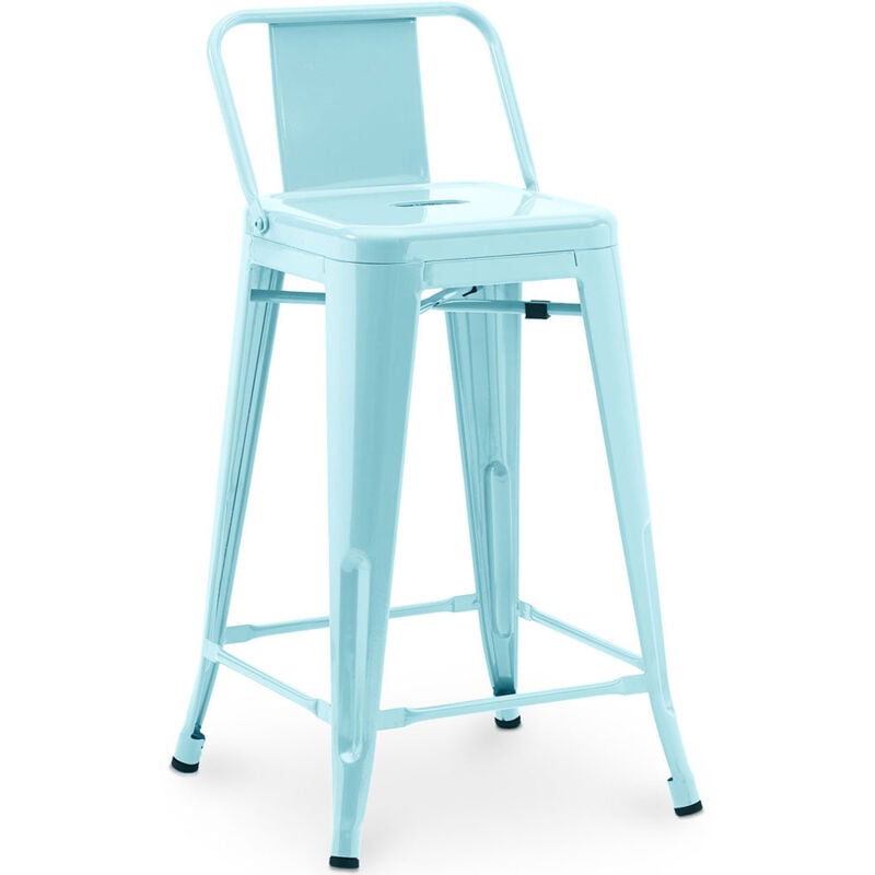 Tabouret de bar avec dossier - Design industriel - 60cm - Nouvelle édition - Stylix Aquamarine