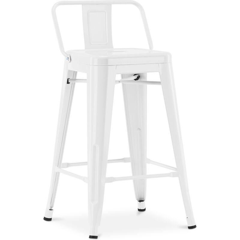 Privatefloor - Tabouret de bar avec dossier - Design industriel - 60cm - Nouvelle édition - Stylix Blanc