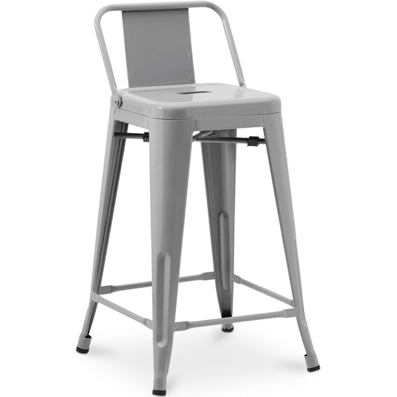 Tabouret de bar avec dossier - Design industriel - 60cm - Nouvelle édition - Stylix Gris clair