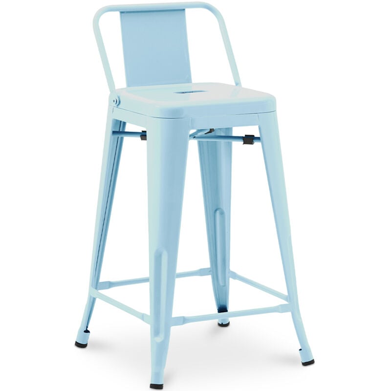 Tabouret de bar avec dossier - Design industriel - 60cm - Nouvelle édition - Stylix Bleu clair