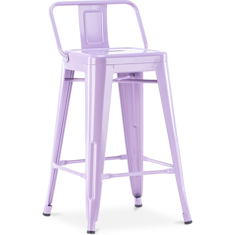 Privatefloor - Tabouret de bar avec dossier - Design industriel - 60cm - Nouvelle édition - Stylix Violet pastel