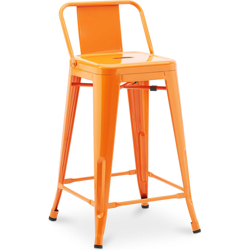 Privatefloor - Tabouret de bar avec dossier - Design industriel - 60cm - Nouvelle édition - Stylix Orange