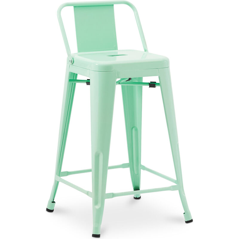 Privatefloor - Tabouret de bar avec dossier - Design industriel - 60cm - Nouvelle édition - Stylix Menthe