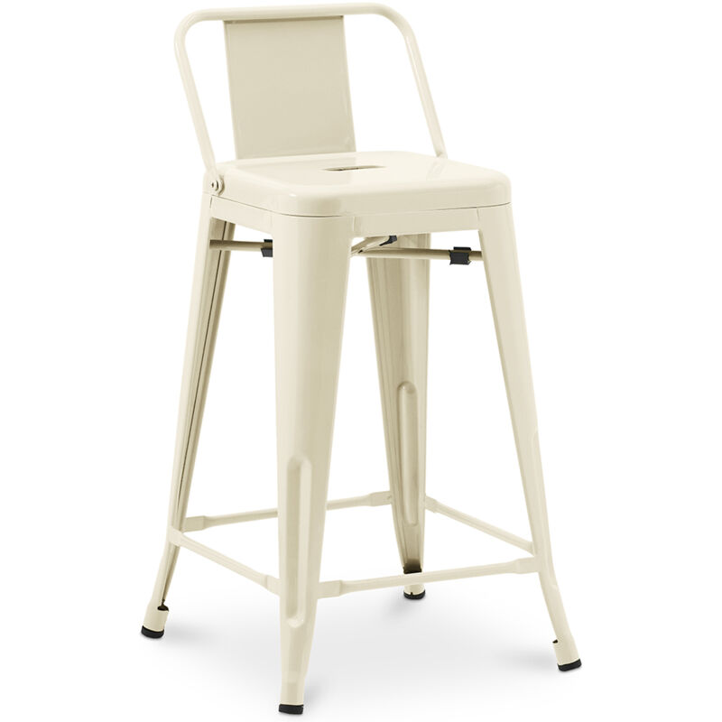 Privatefloor - Tabouret de bar avec dossier - Design industriel - 60cm - Nouvelle édition - Stylix Crème