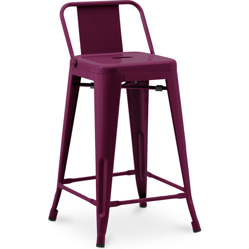 Privatefloor - Tabouret de bar avec dossier - Design industriel - 60cm - Nouvelle édition - Stylix Violet