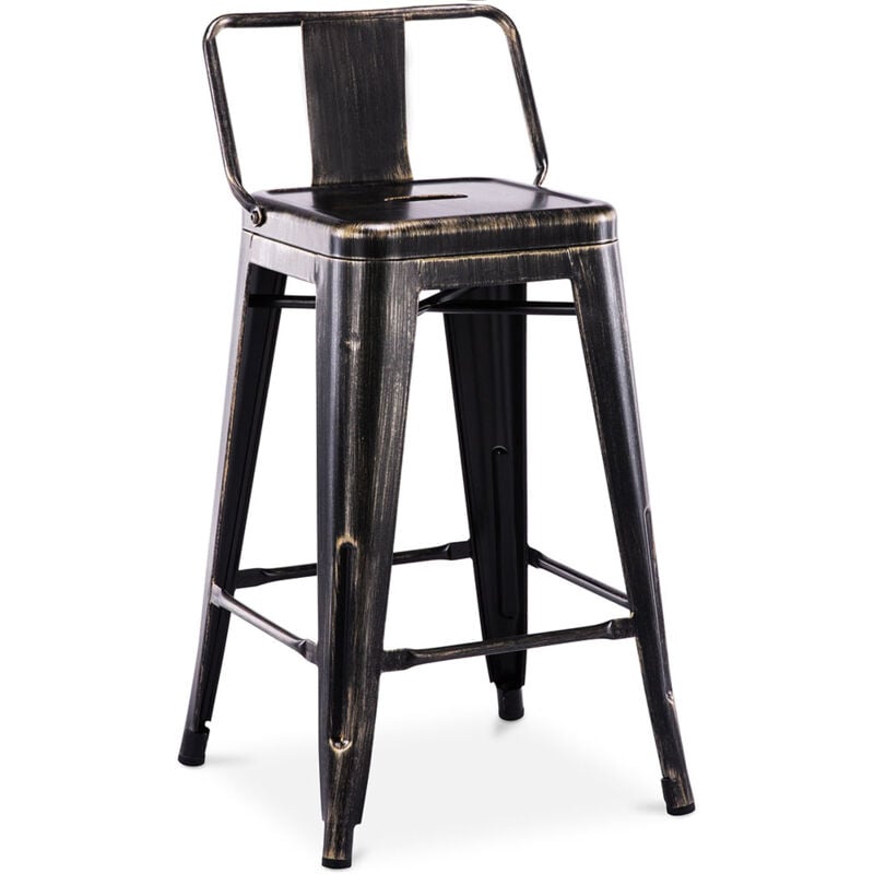 Privatefloor - Tabouret de bar avec dossier - Design industriel - 60cm - Nouvelle édition - Stylix Bronze métallisé