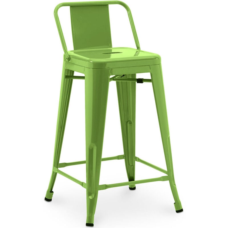 Privatefloor - Tabouret de bar avec dossier - Design industriel - 60cm - Nouvelle édition - Stylix Vert clair