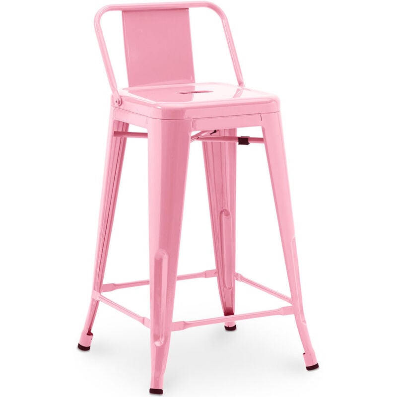 Privatefloor - Tabouret de bar avec dossier - Design industriel - 60cm - Nouvelle édition - Stylix Rose