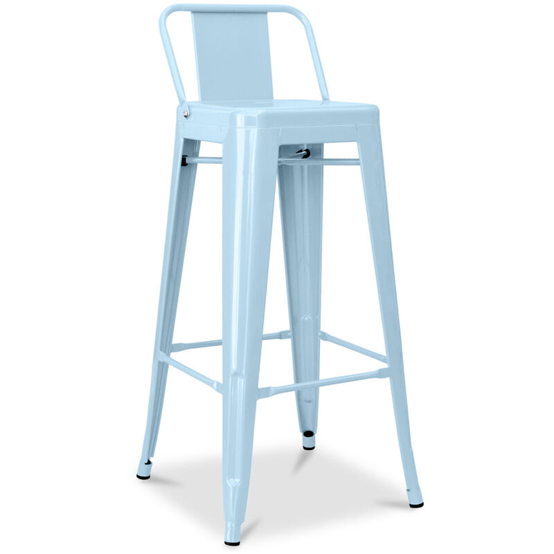 Tabouret de bar avec dossier - Design industriel - 76cm - Nouvelle édition - Stylix Bleu clair