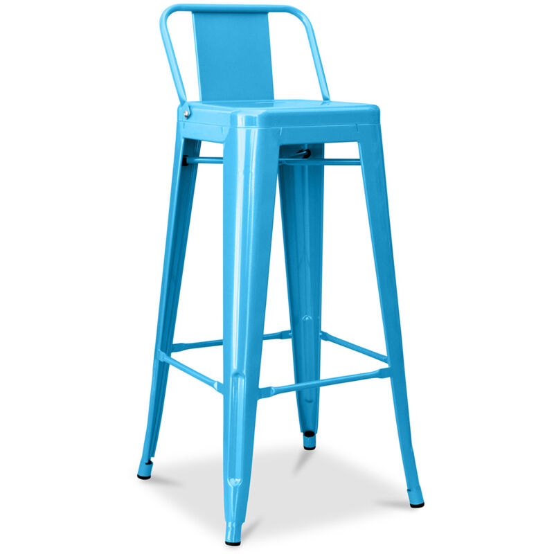 Privatefloor - Tabouret de bar avec dossier - Design industriel - 76cm - Nouvelle édition - Stylix Turquoise