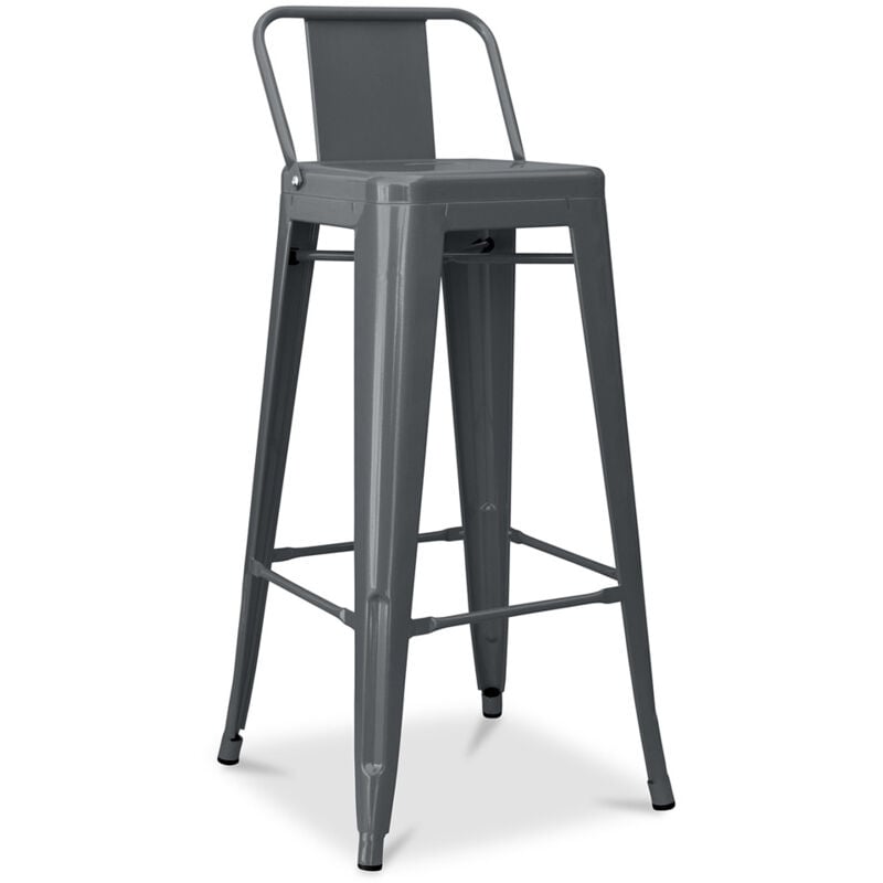 Privatefloor - Tabouret de bar avec dossier - Design industriel - 76cm - Nouvelle édition - Stylix Gris foncé