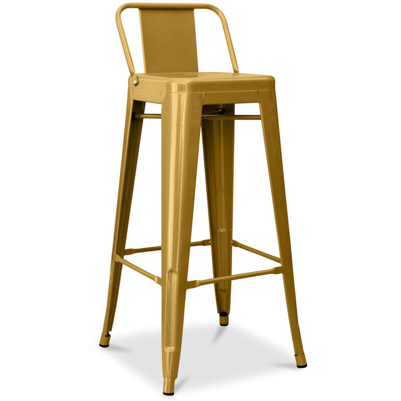 Privatefloor - Tabouret de bar avec dossier - Design industriel - 76cm - Nouvelle édition - Stylix Doré