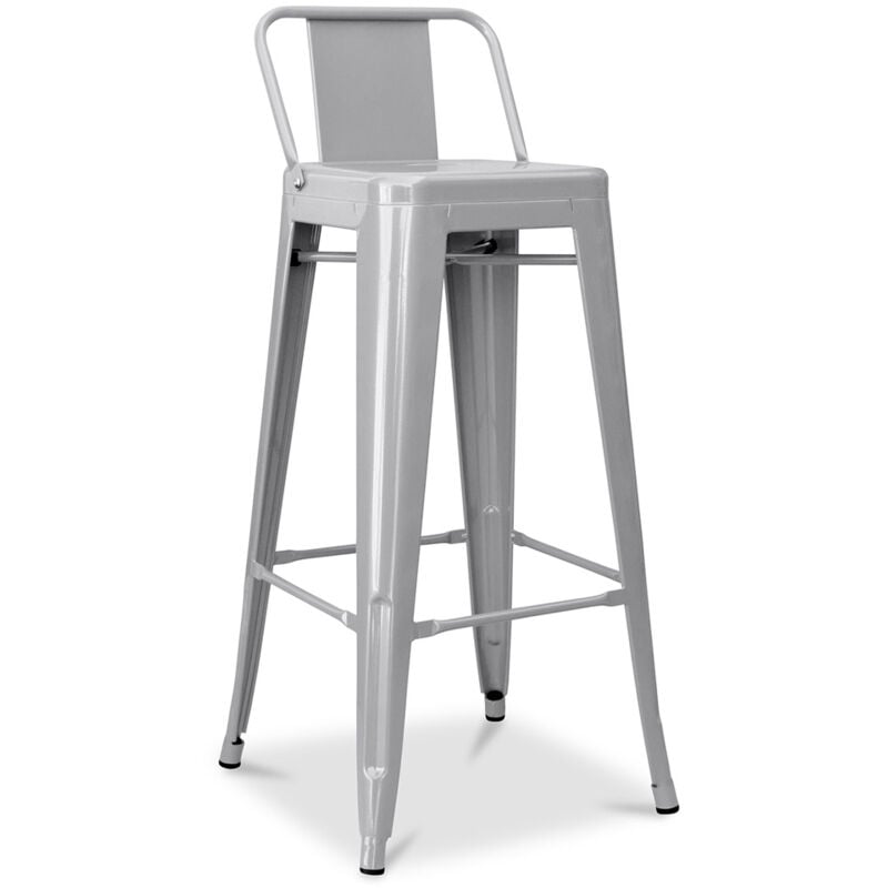 Privatefloor - Tabouret de bar avec dossier - Design industriel - 76cm - Nouvelle édition - Stylix Gris clair