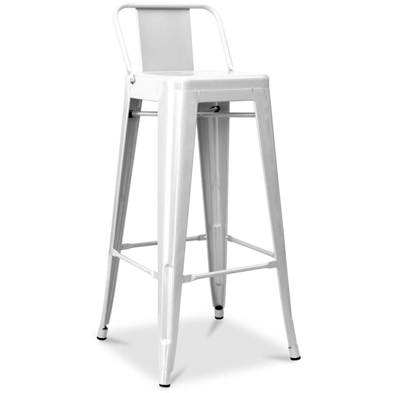 Privatefloor - Tabouret de bar avec dossier - Design industriel - 76cm - Nouvelle édition - Stylix Blanc
