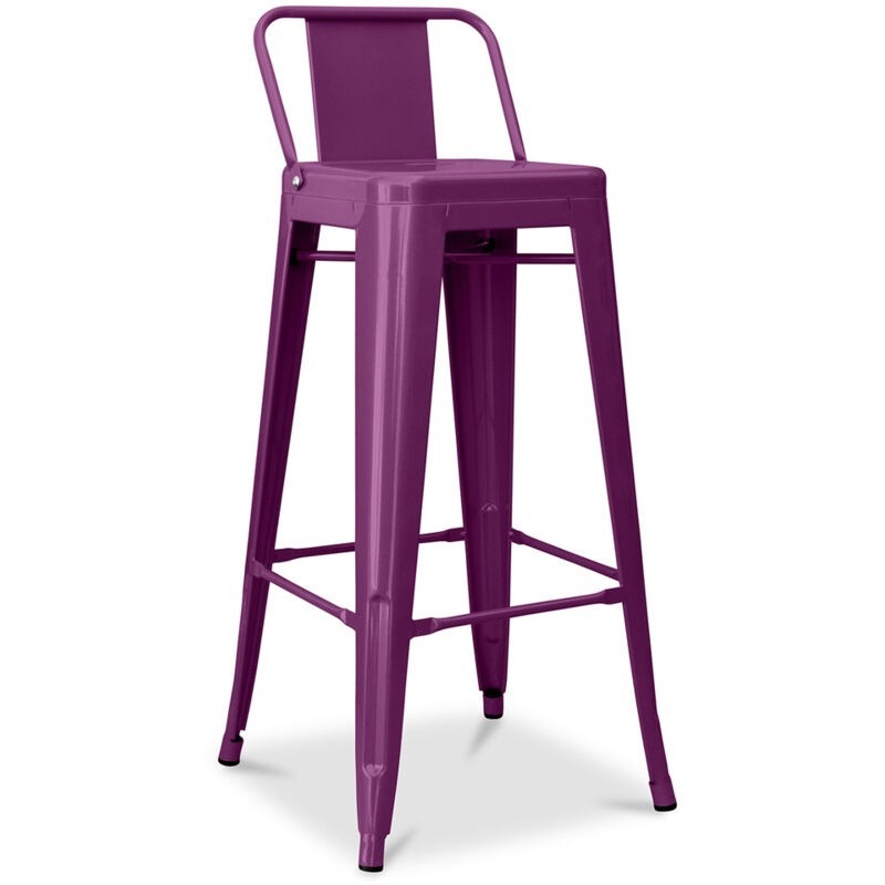Privatefloor - Tabouret de bar avec dossier - Design industriel - 76cm - Nouvelle édition - Stylix Violet