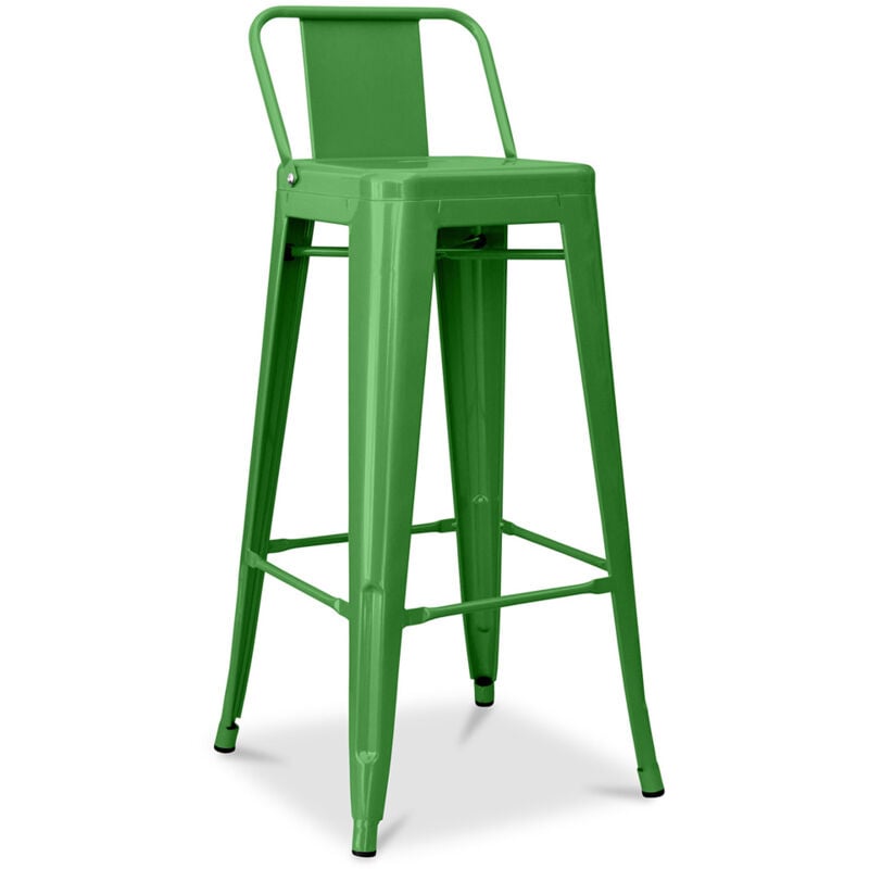 Privatefloor - Tabouret de bar avec dossier - Design industriel - 76cm - Nouvelle édition - Stylix Vert