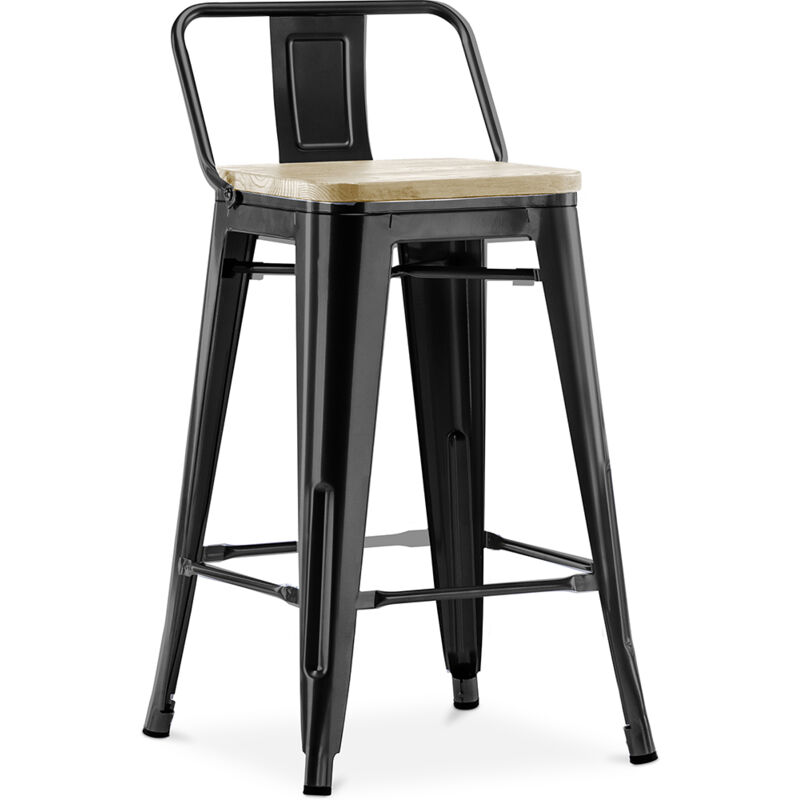 Tabouret de bar avec dossier - Design industriel - Bois et acier - 60cm - Nouvelle édition - Stylix Noir Tabouret de bar avec dossier - Design industriel - Bois et acier - 60cm - Nouvelle édition - Stylix Noir