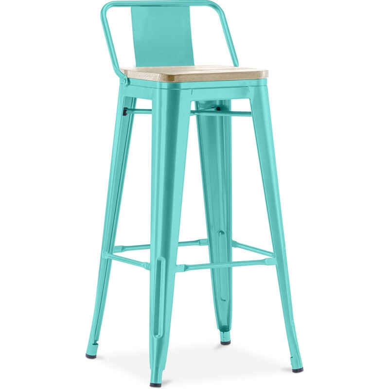 Tabouret de bar avec dossier - Design industriel - Bois et acier - 76cm - Nouvelle édition - Stylix Vert pastel