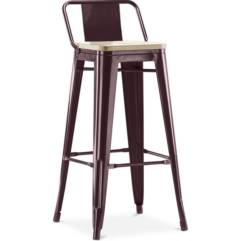 Industrial Style - Tabouret de bar avec dossier - Design industriel - Bois et acier - 76cm - Nouvelle édition - Stylix Bronze