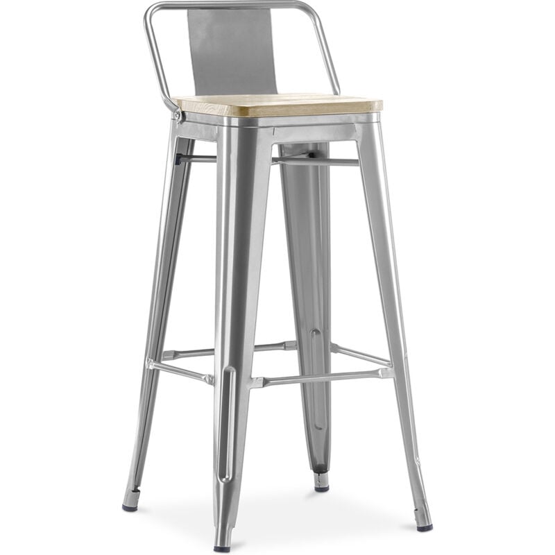 Tabouret de bar avec dossier - Design industriel - Bois et acier - 76cm - Nouvelle édition - Stylix Acier