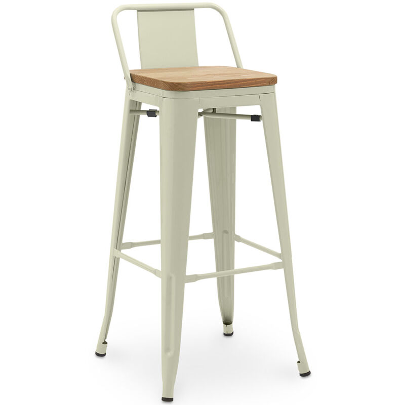 Tabouret de bar avec dossier - Design industriel - Bois et acier - 76cm - Nouvelle édition - Stylix Vert pâle