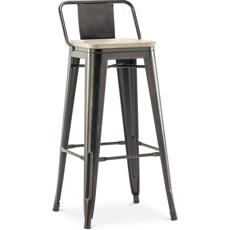 Tabouret de bar avec dossier - Design industriel - Bois et acier - 76cm - Nouvelle édition - Stylix Bronze métallisé