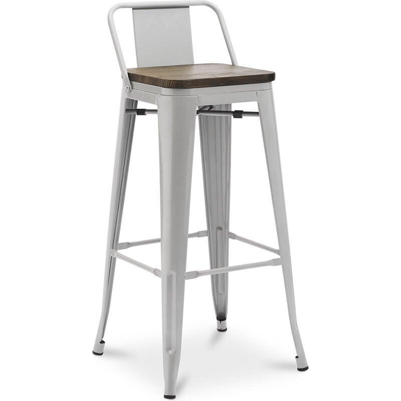 Privatefloor - Tabouret de Bar - Design Industriel - Bois et Acier - 76cm - Stylix Gris clair