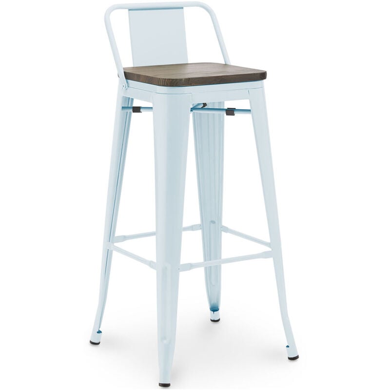 Tabouret de Bar - Design Industriel - Bois et Acier - 76cm - Stylix Bleu clair