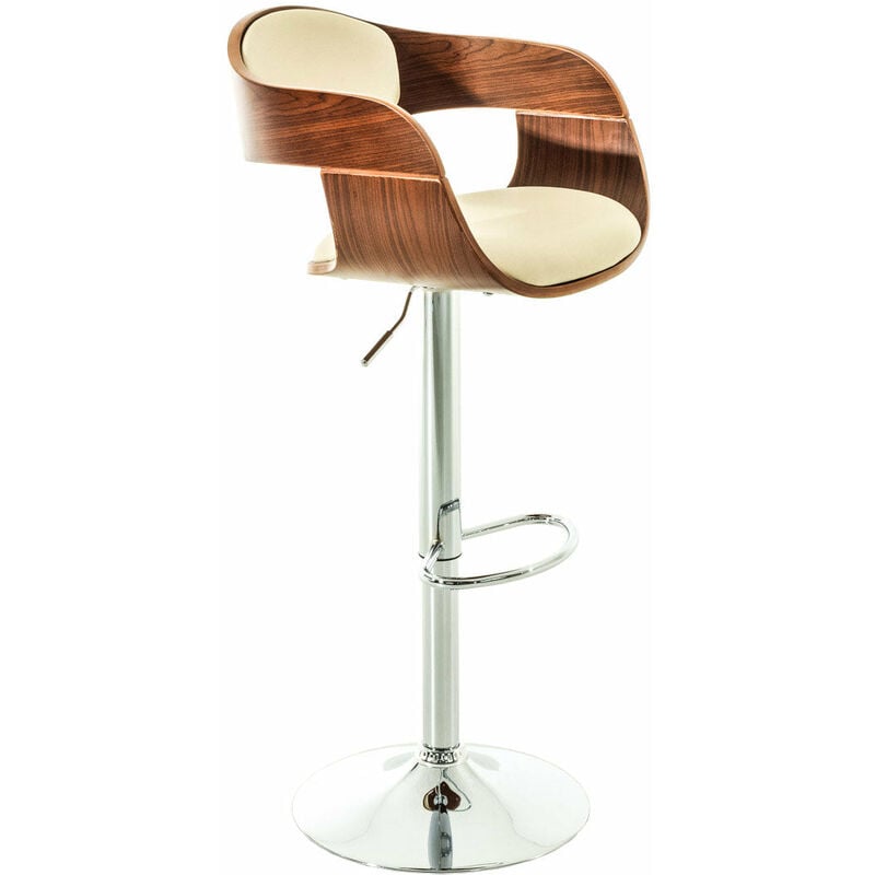 Décoshop26 - Tabouret de bar avec repose-pied design moderne assise en bois et synthétique crème pieds chromé 100000064