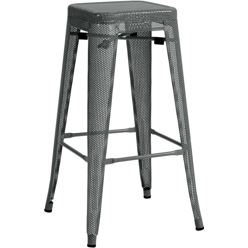 Décoshop26 - Tabouret de bar avec repose-pieds design industriel empilable en métal perforé gris 100004869