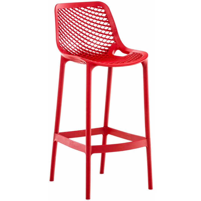 Décoshop26 - Tabouret de bar avec repose-pieds design moderne plastique rouge intérieur ou extérieur 100000668