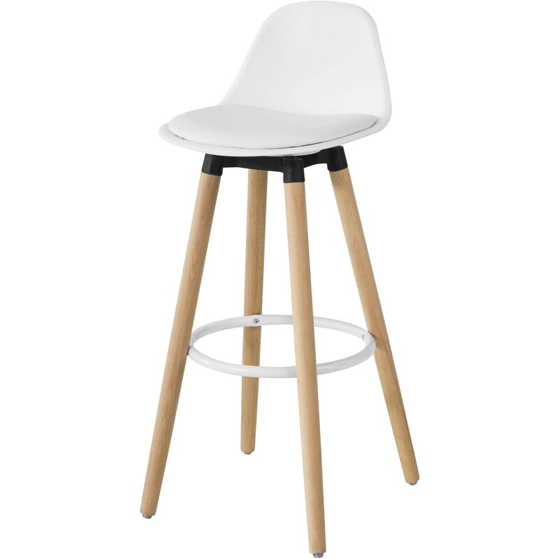 Sobuy - Tabouret de Bar avec Repose-Pieds et Dossier en Hêtre Blanc - Hauteur d'assise 71 cm FST70-W