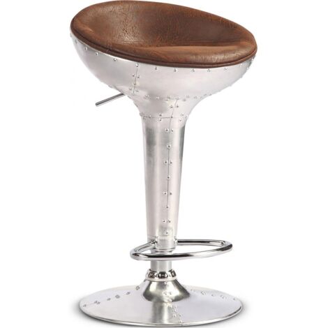 Tabouret de bar Aviator - Microfibre imitation cuir vieilli Marron
