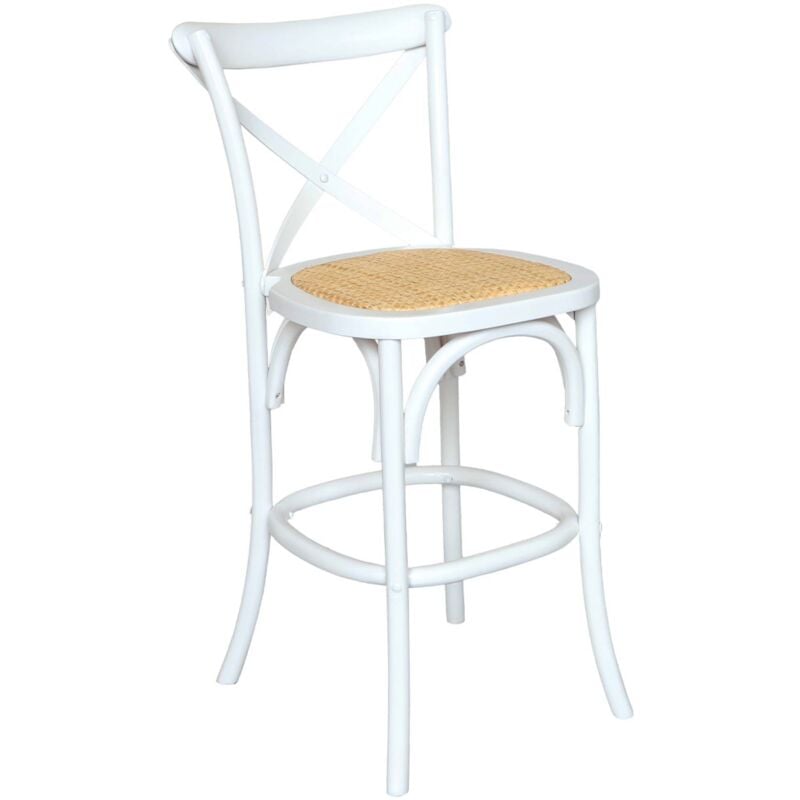 Tabouret de bar bistrot vintage en bois blanc avec repose-pieds