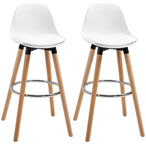 Tabouret de bar blanc avec repose-pieds - Ensemble de 2 en similicuir - 38.5x42.5x91cm - Idéal cuisine & salle à manger